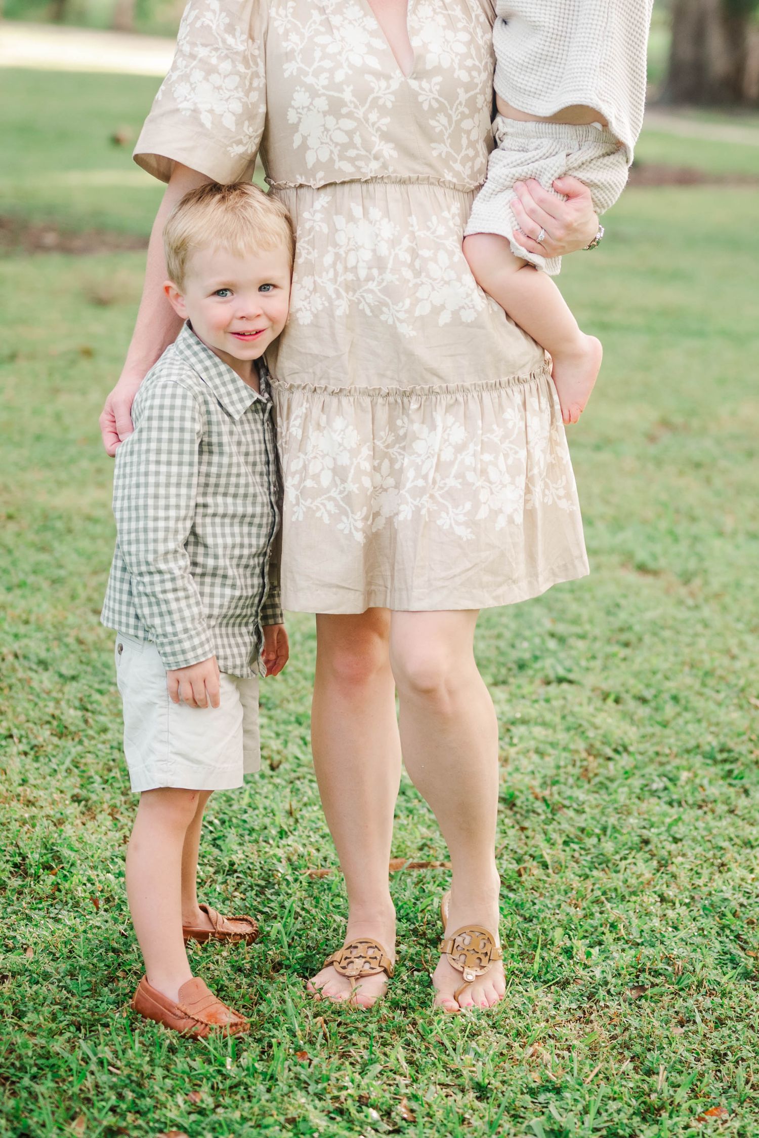 Family portrait at Depot Park with soft golden light.
