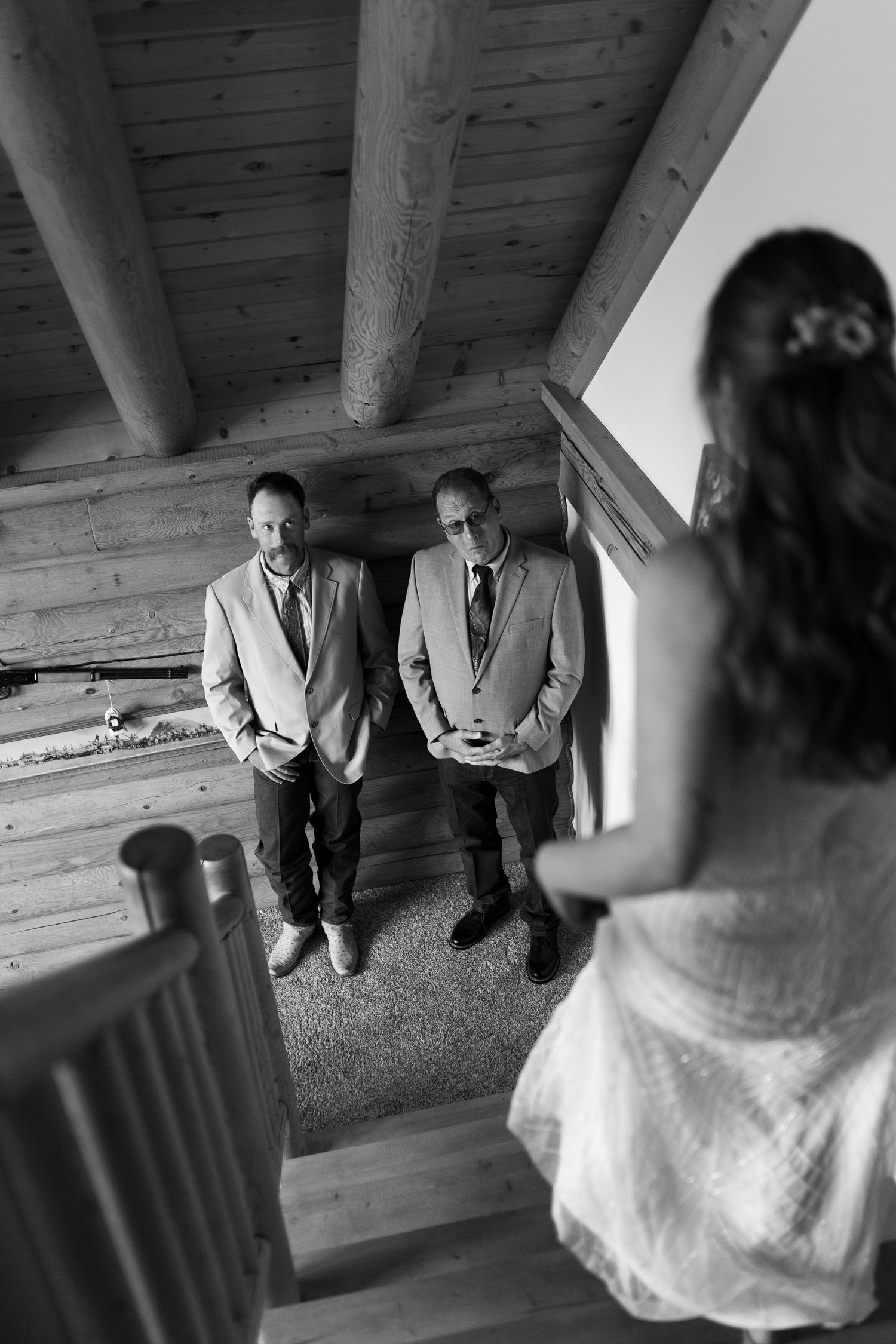 Bride doing a first look with her dad and brother before intimate ceremony in Red Lodge, MT.