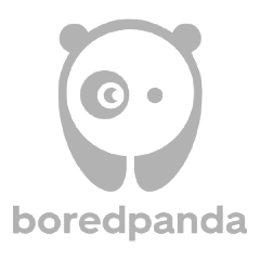A minimalist grey logo design of a cute panda face with one eye winking.