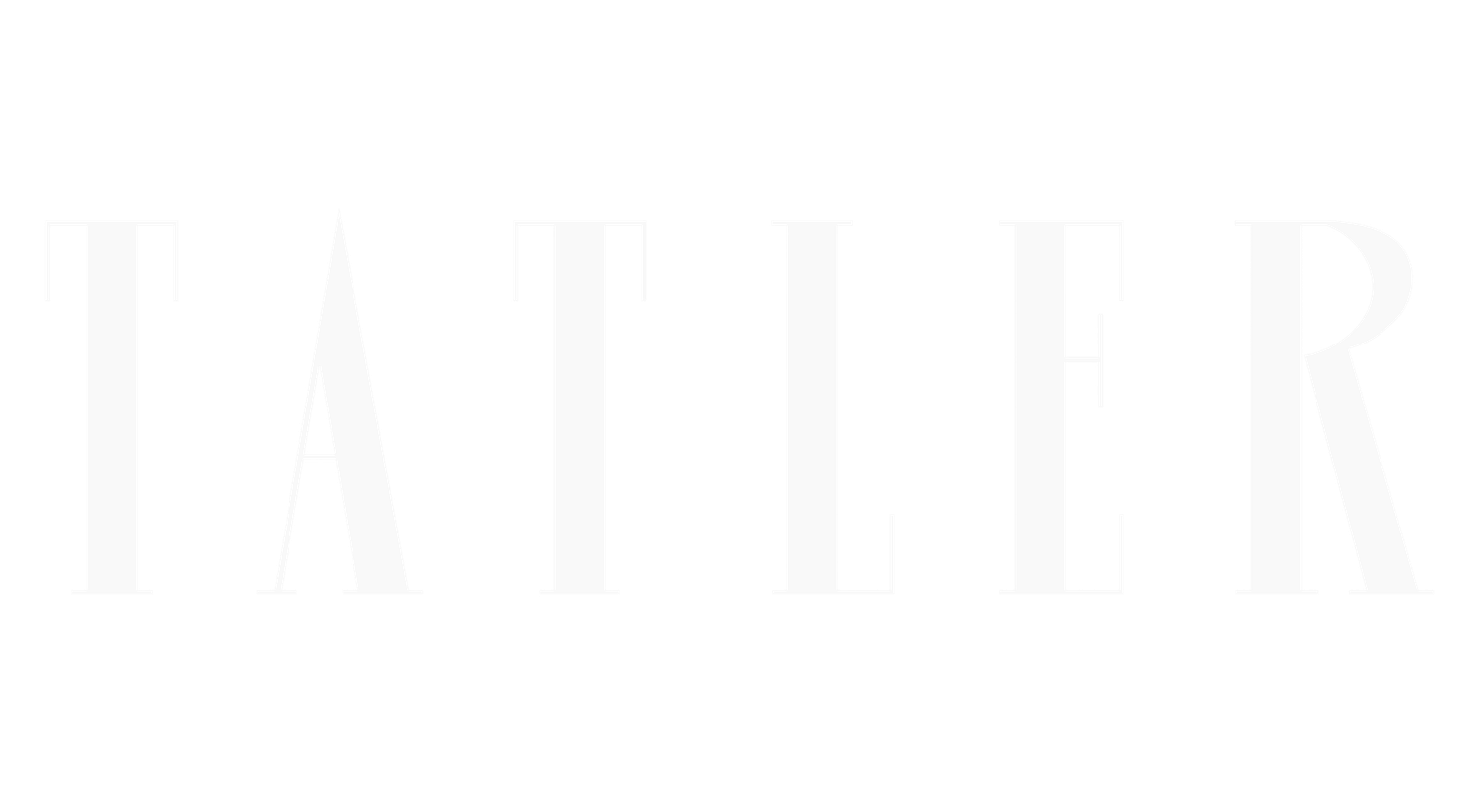 Tatler magazine logo displayed in elegant white serif font on a light background.