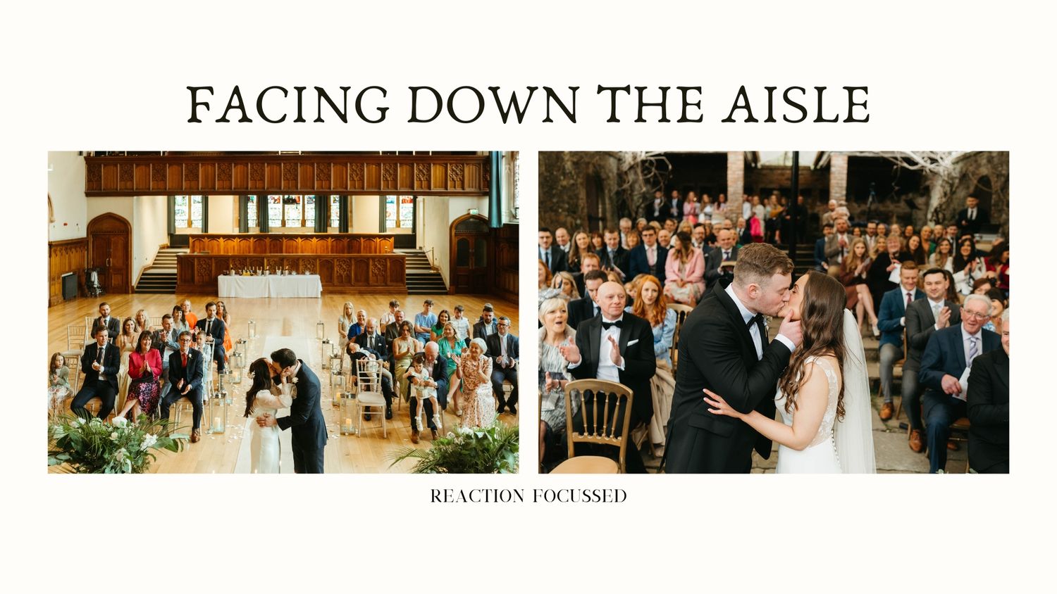 A wedding ceremony montage showing multiple angles of a traditional church service with elegant decor and floral arrangements.