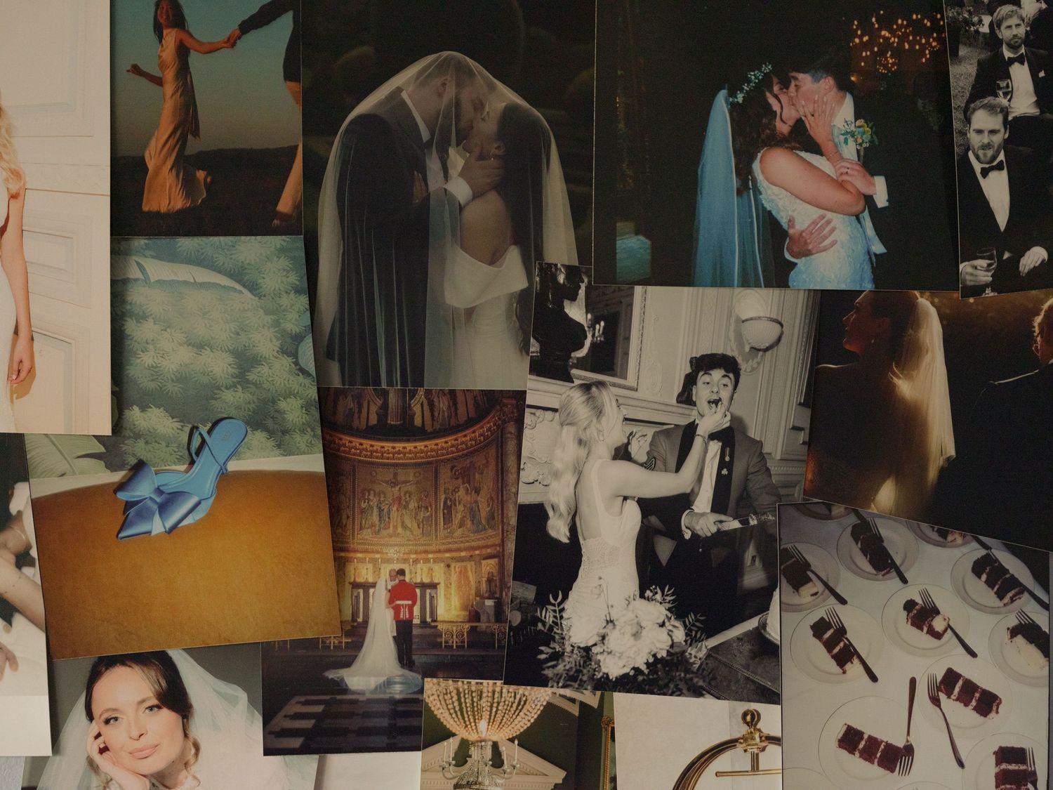A collection of vintage-style wedding photographs arranged in a horizontal collage.