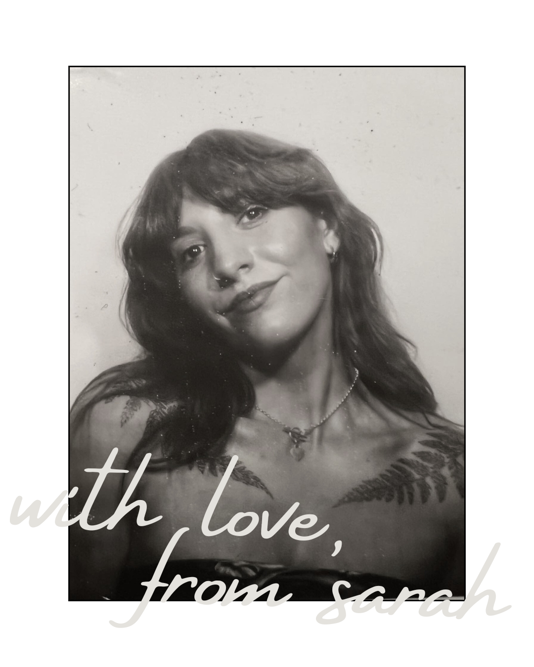 A black and white collage of four portrait photos showing a person with bangs posing in different angles.