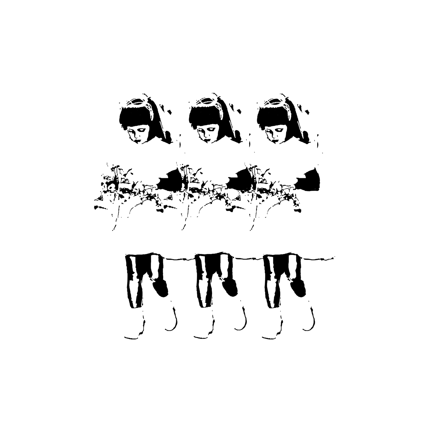 Repeating silhouettes of a person in motion showing different stages of movement in black and white.