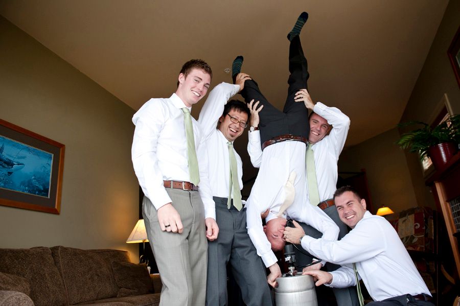 Candid moments of wedding party preparation in an indoor setting.