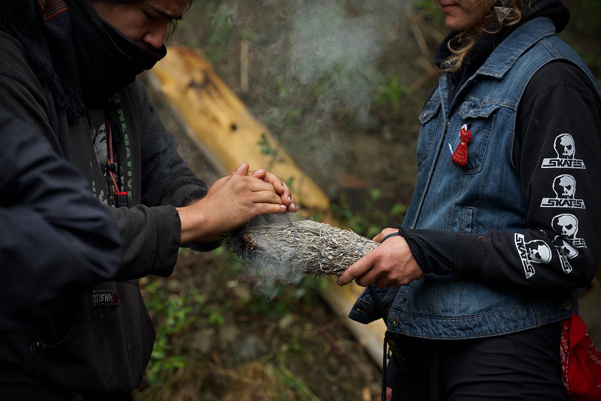Fairy Creek blockade smudge ceremony.
