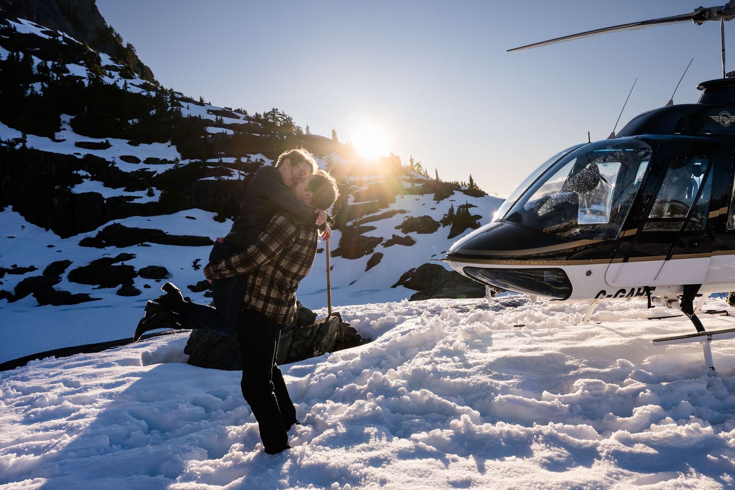 Helicopter proposal and engagement in Tofino on top of mountain.