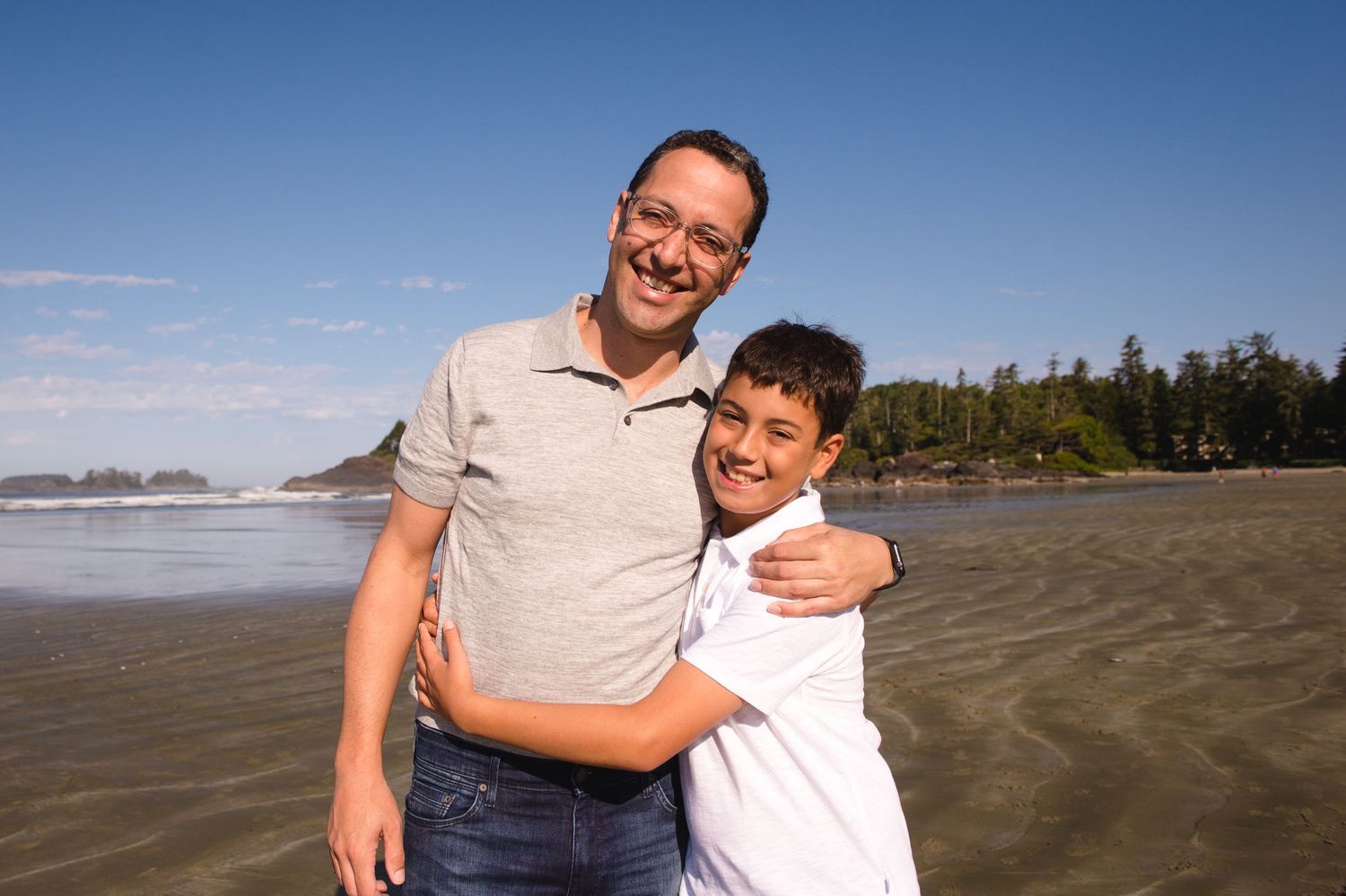 Series of relaxed family moments captured along scenic Pacific Northwest coastline.