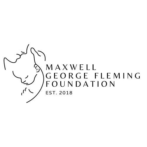 Maxwell George Fleming Foundation logo established 2018 featuring minimalist line art of a cat and dog face illustration.
