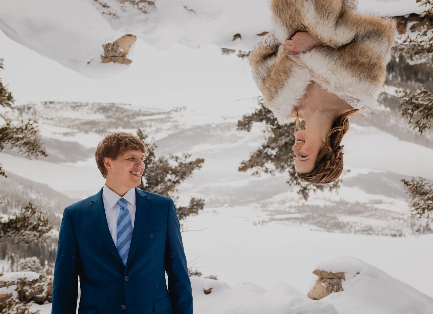 Colorado elopement photographer captures bride and groom staring lovingly at each other during their breckenridge elopement