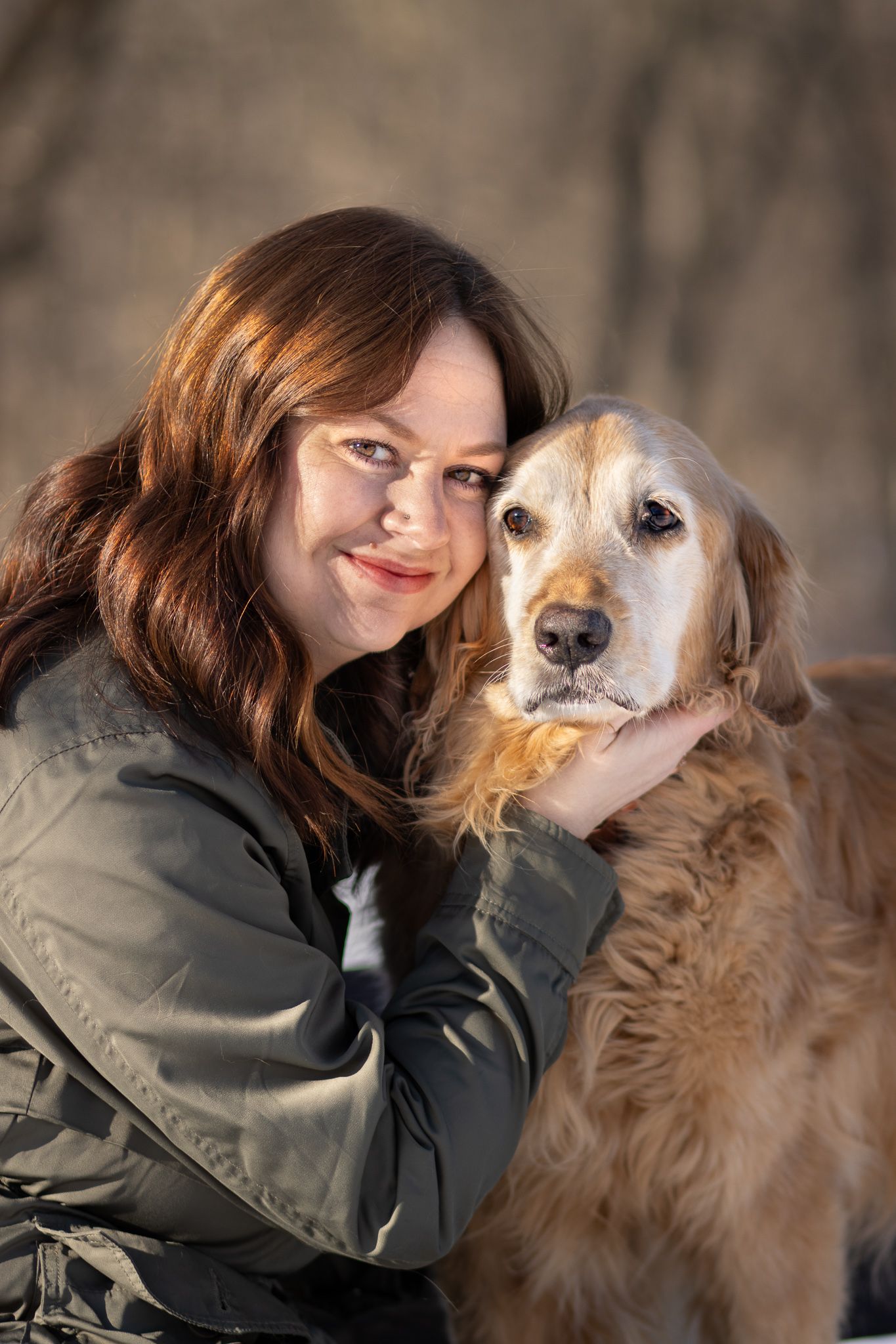 A heartwarming series of photos showing tender moments between a person and their golden retriever dog.
