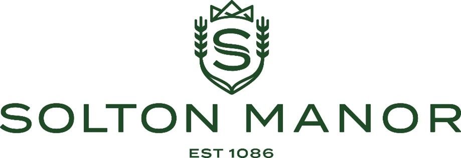 Solton Manor's elegant logo and text design features a crown and shield emblem in dark green on a white background.