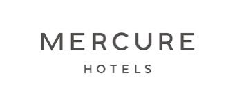Modern hotel logo featuring 'MERCURE HOTELS' text in sleek typography against a white background.
