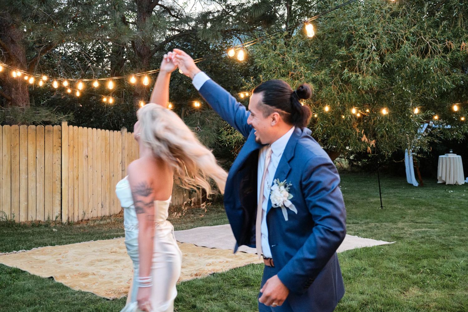 Wedding night couple enjoying a dance