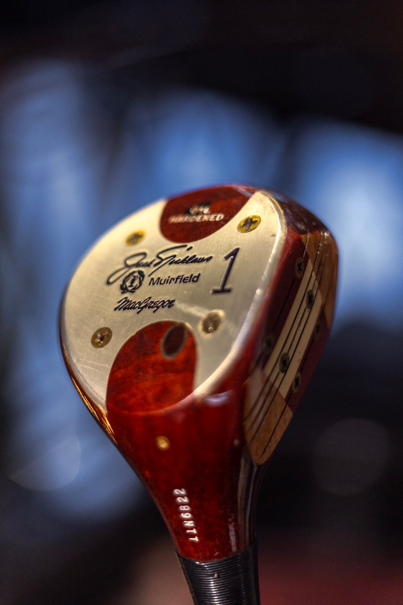 MacGregor Muirfield Jack Nicklaus Number 1 persimmon wood golf club head with red finish.