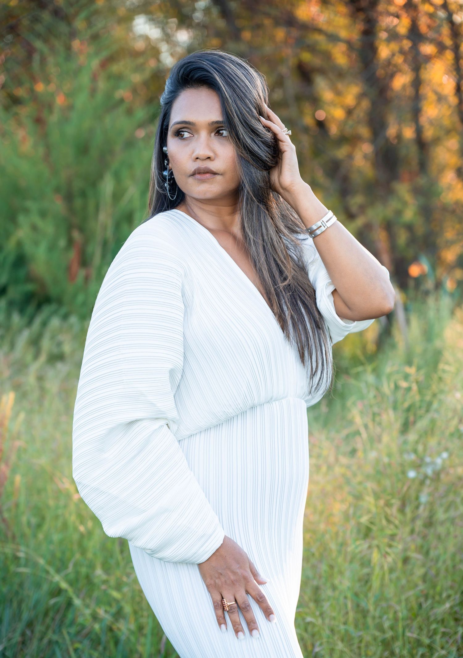 Woman portrait during an outdoor photo session with natural light in Northern Virginia