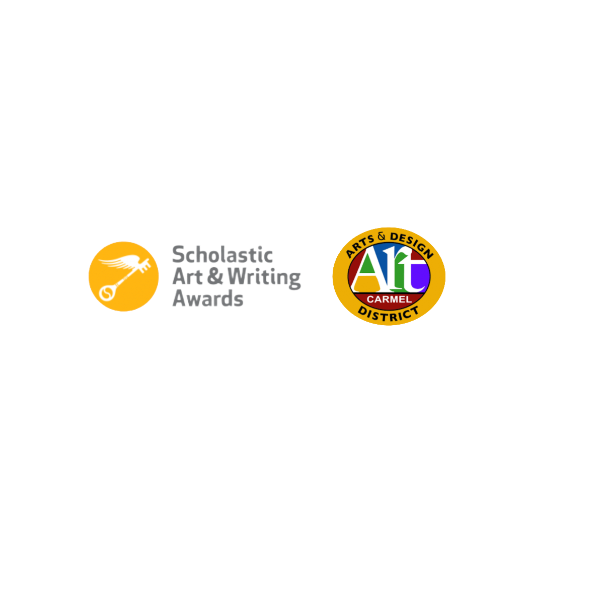 Gold and white award emblems for scholastic art and writing programs.