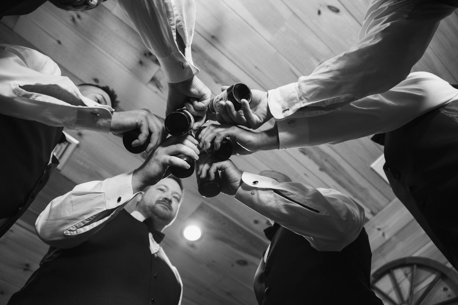Artistic black and white close-up shots capturing wedding day details and preparations.