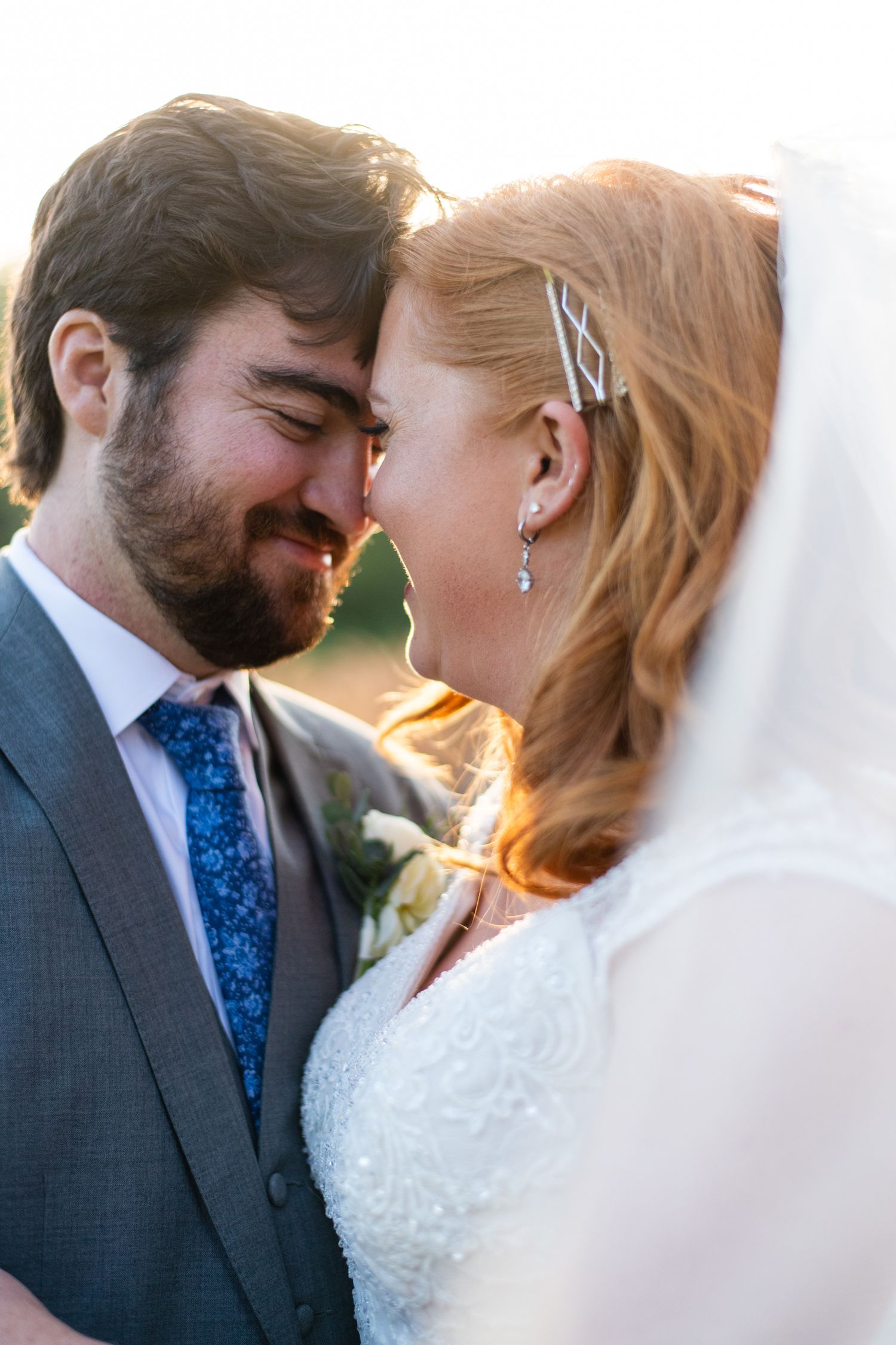 Series of intimate wedding portraits showing tender expressions in soft natural lighting.