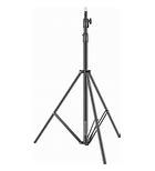 Professional black adjustable photography light stand tripod on white background.