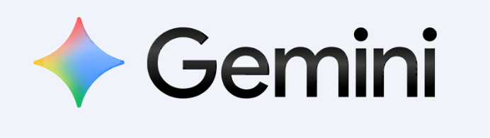 Google Gemini AI logo with colorful four-pointed star icon next to dark Gemini text on light background.