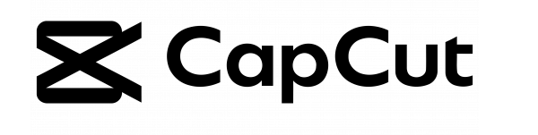CapCut video editing app logo featuring a stylized scissors icon alongside bold black text on white background.
