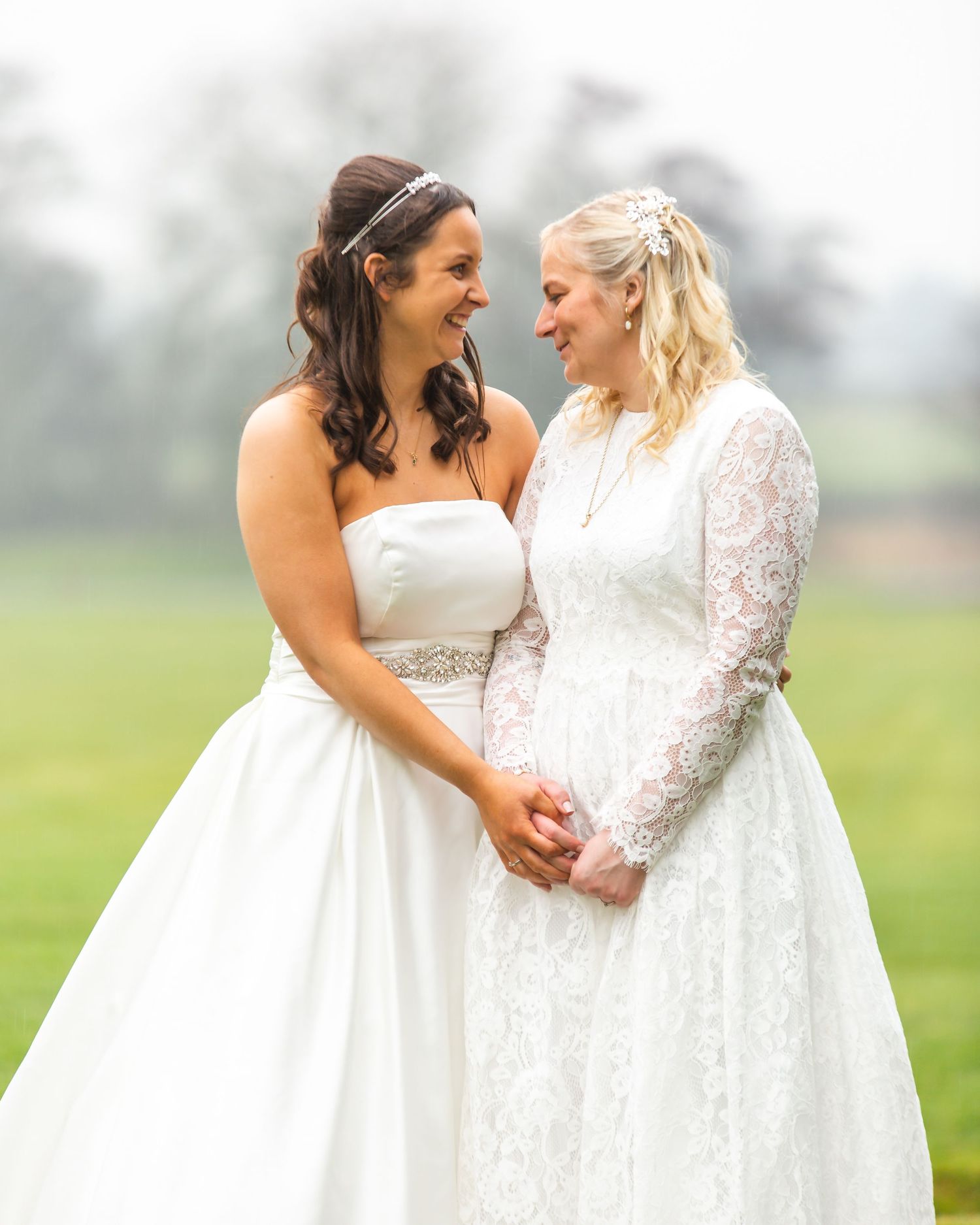 brides at same sex wedding, sharing an intimate moment after the ceremony