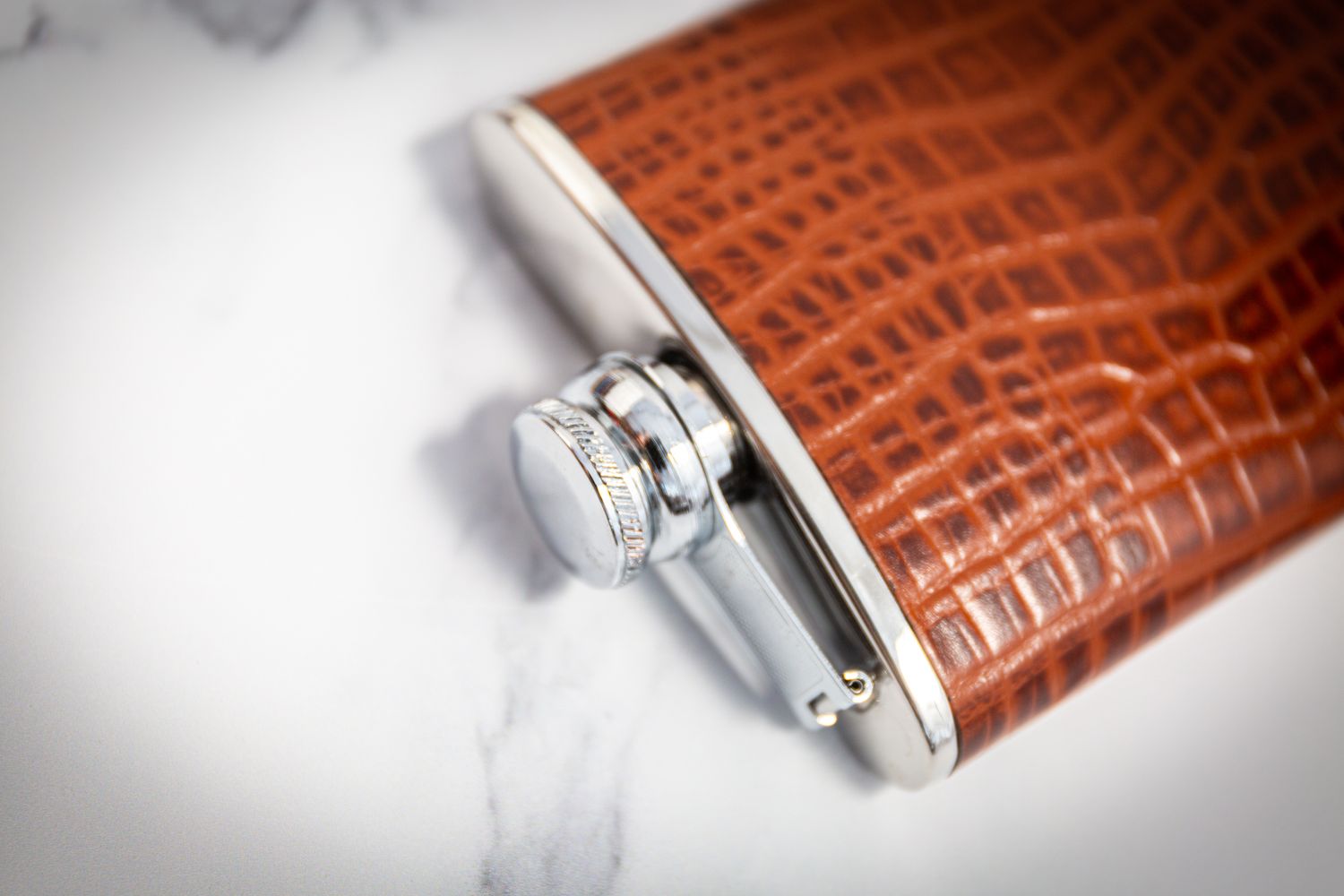luxury brown croc leather hunter hip flask