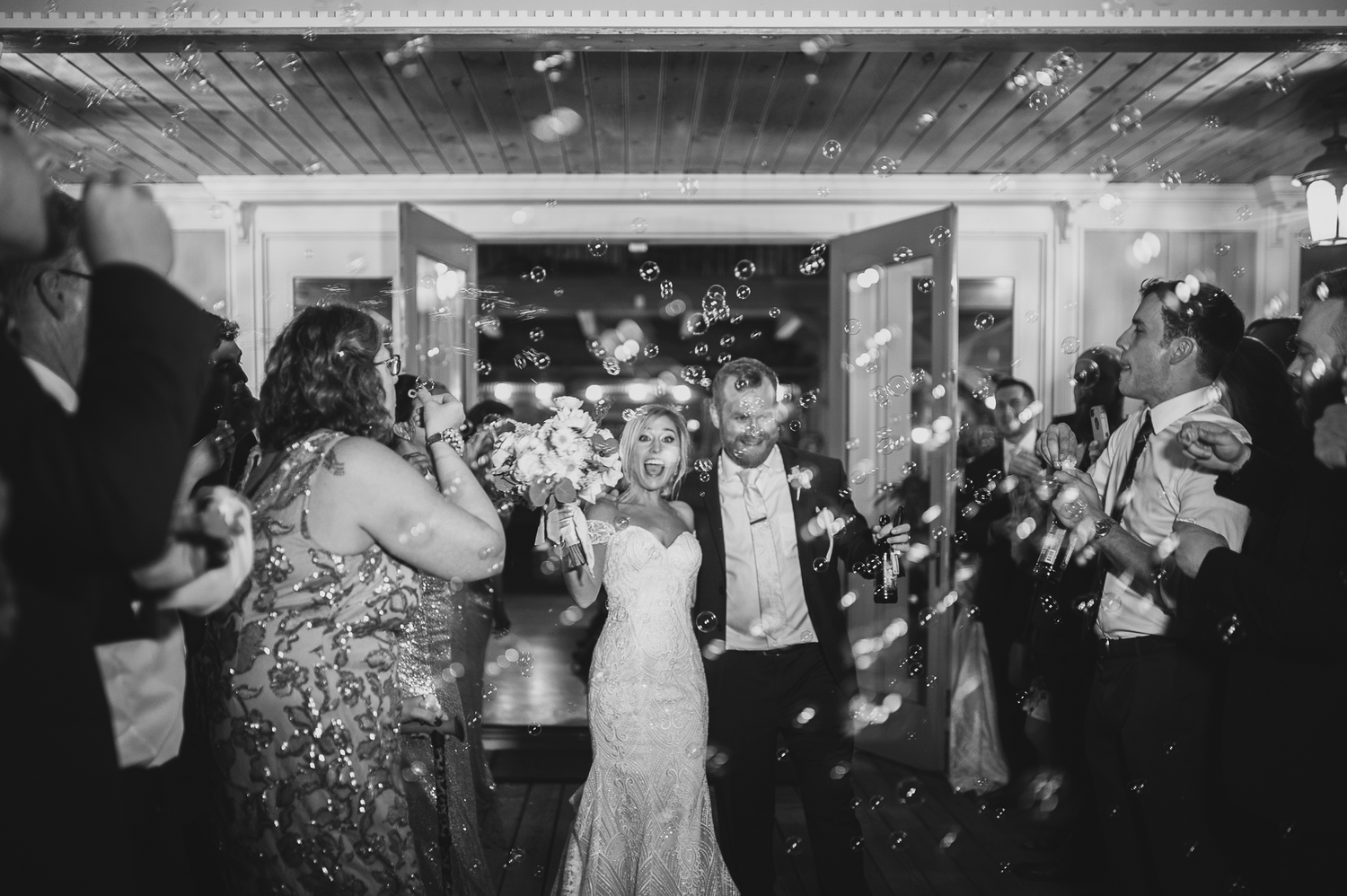 Bubble send off photograph at wedding at Frogtown Vineyard in Georgia.