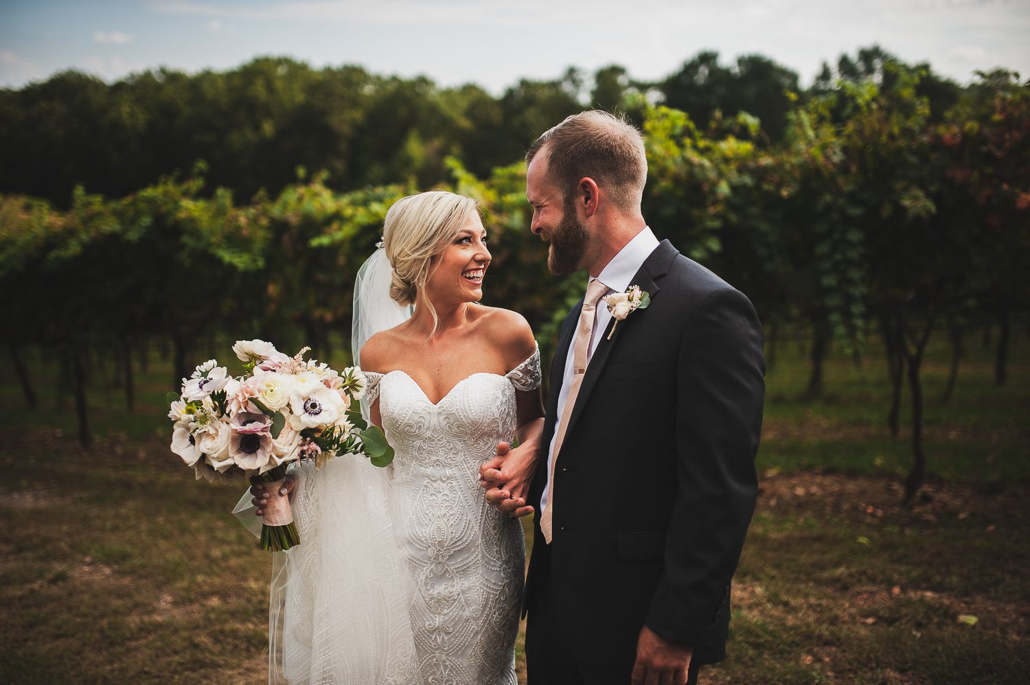 Formal bridal portraits in vineyard at Dahlonega's frogtown..