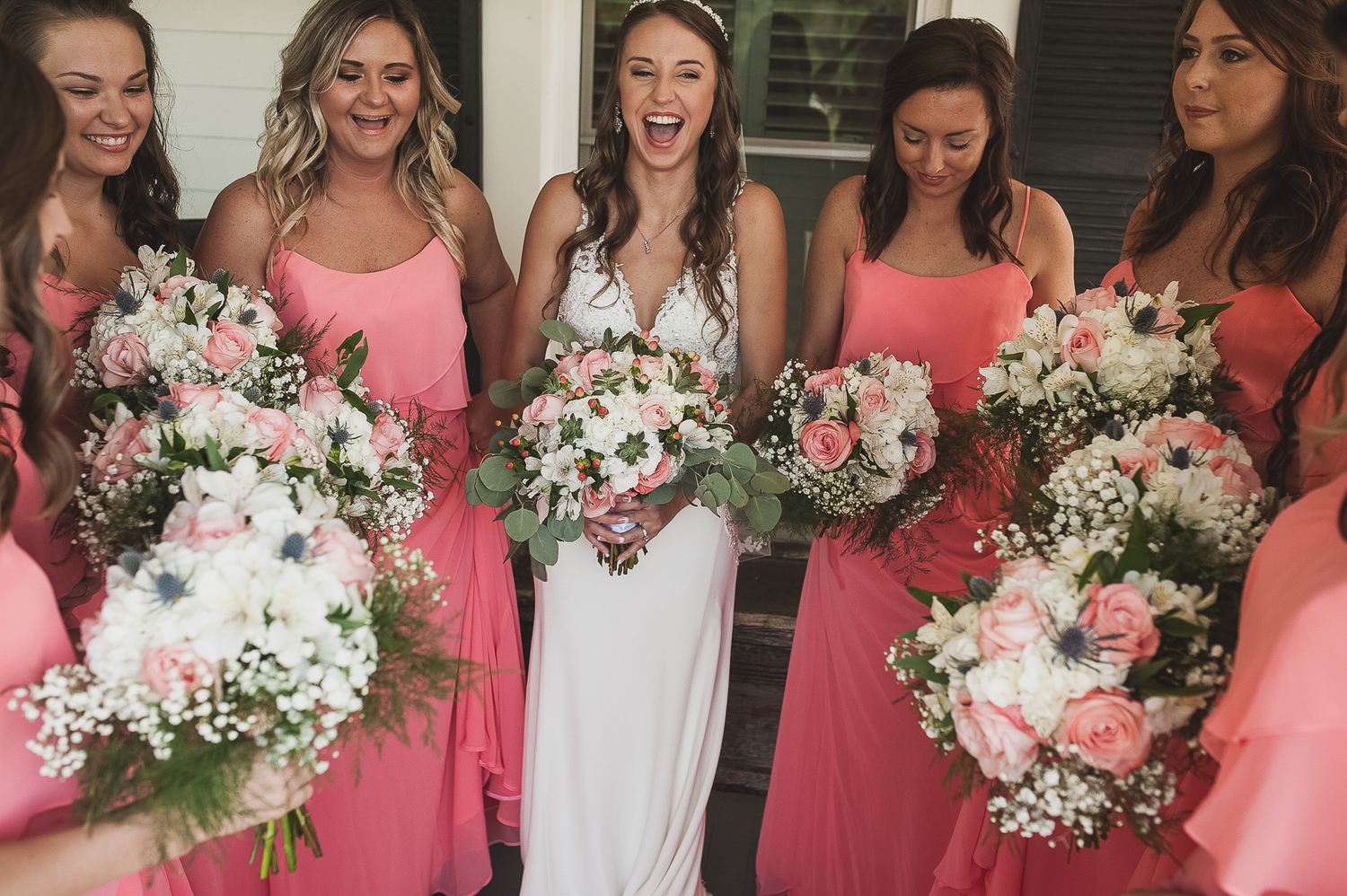 Bridesmaids having fun before the ceremony in wedding in Northwest Georgia.