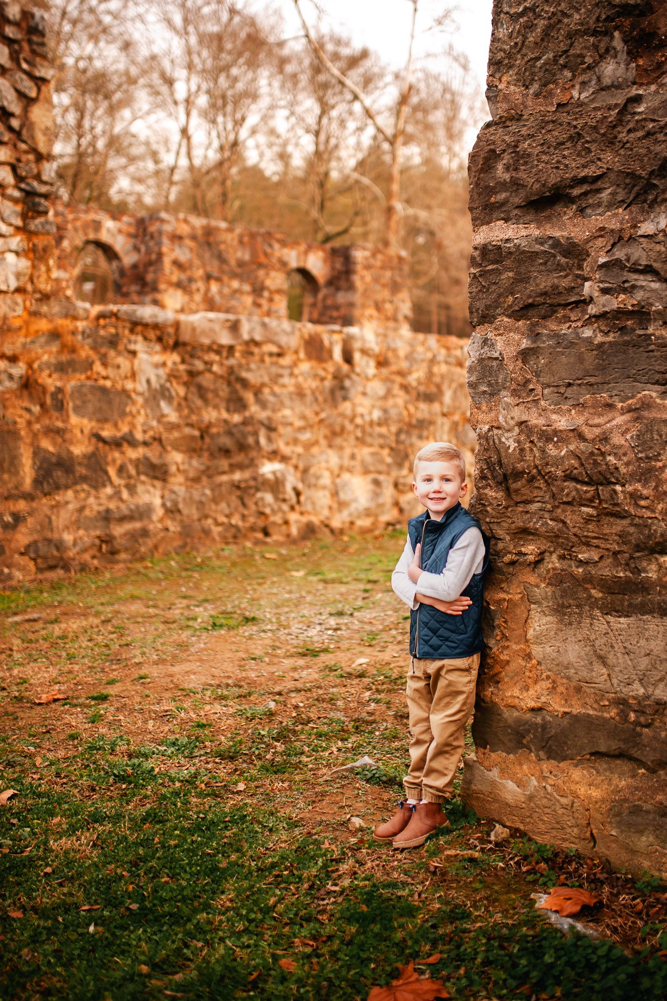 Portrait of young boy in family winter photography session in Cartersville, GA.