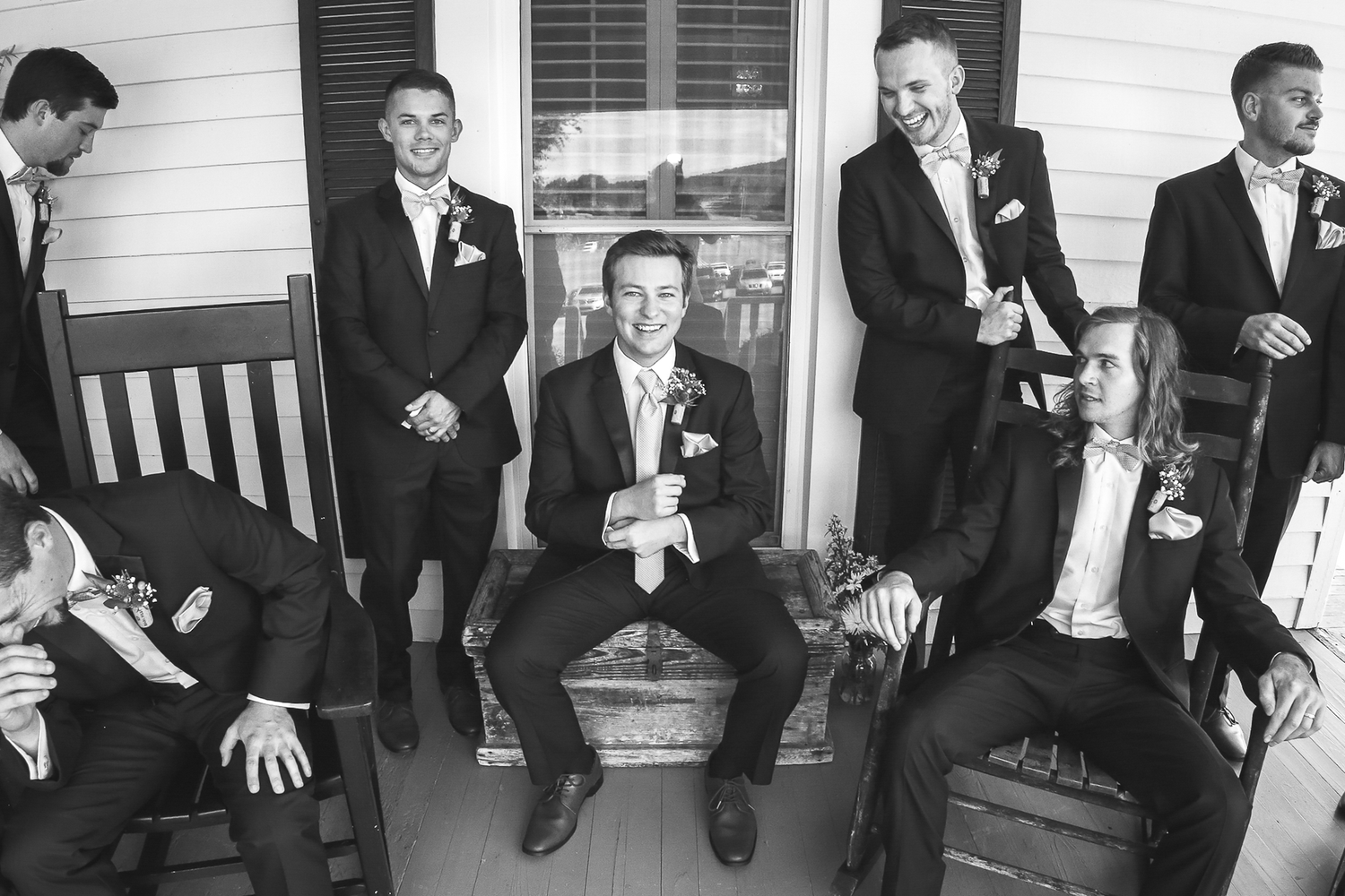 Groomsmen having fun before the ceremony in Northwest Georgia wedding.