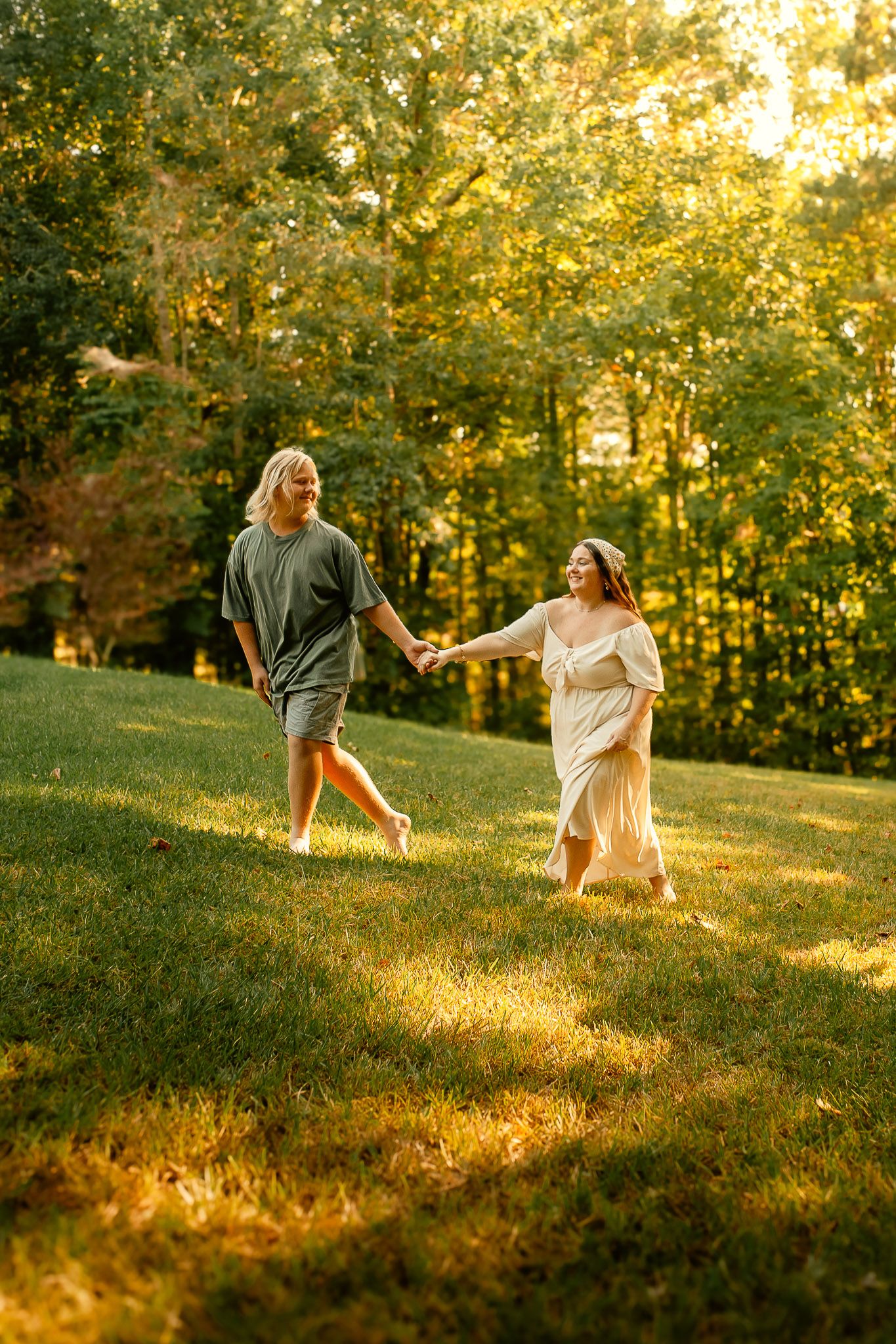 Mom and son holding hands for family photos in Cartersville, GA.