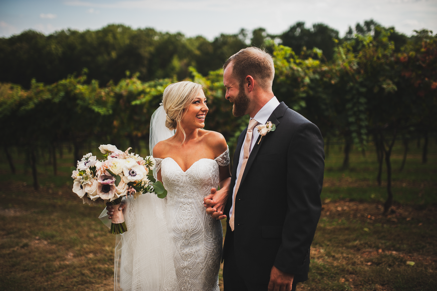 Husband and wife bridal portrait at Frogtown Vineyard in Georgia.