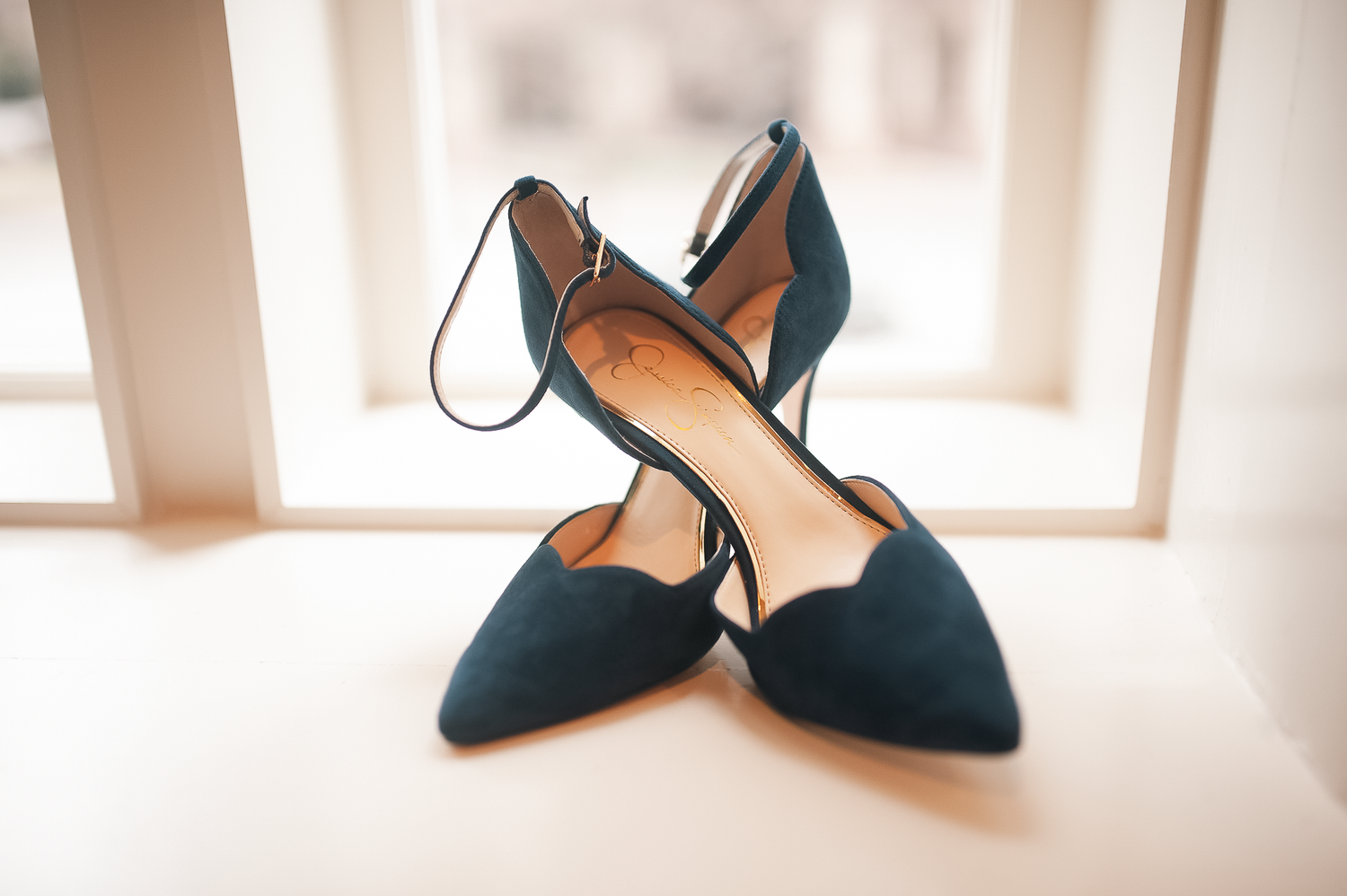 Bridal shoe detail shot during winter wedding at Wimbish House in Atlanta, GA.