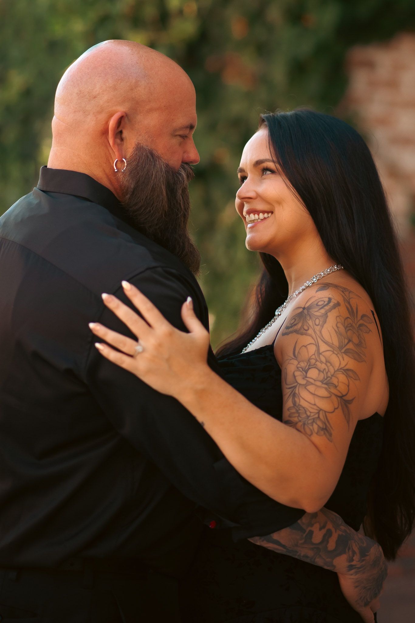 Couple with tattoos in engagement session in Rome, GA.