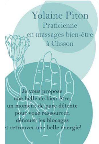 Business card design for wellness massage practitioner featuring a lotus flower and hand illustration in turquoise tones.