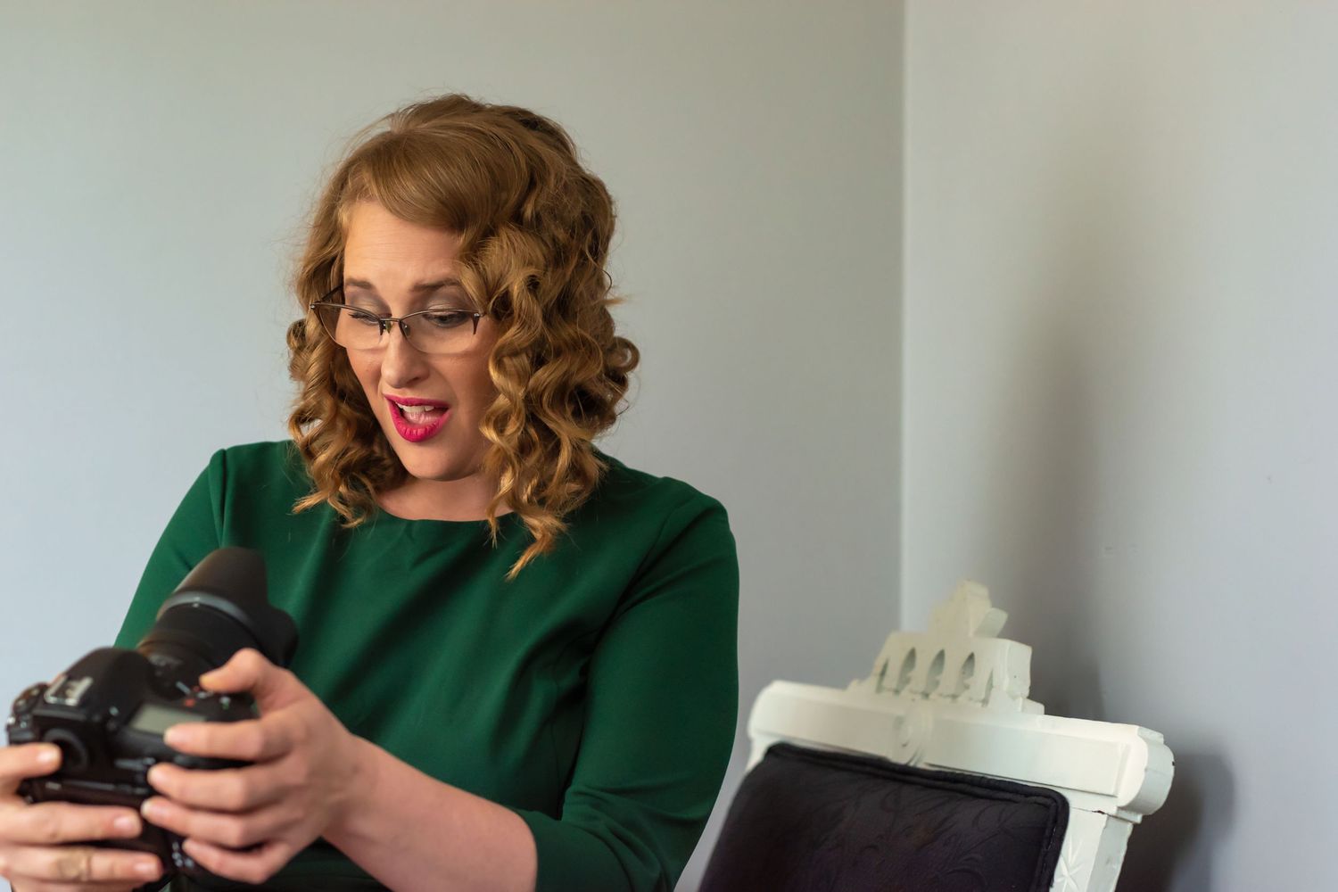 A series of photos showing someone in a green sweater using a smartphone while sitting on a couch.
