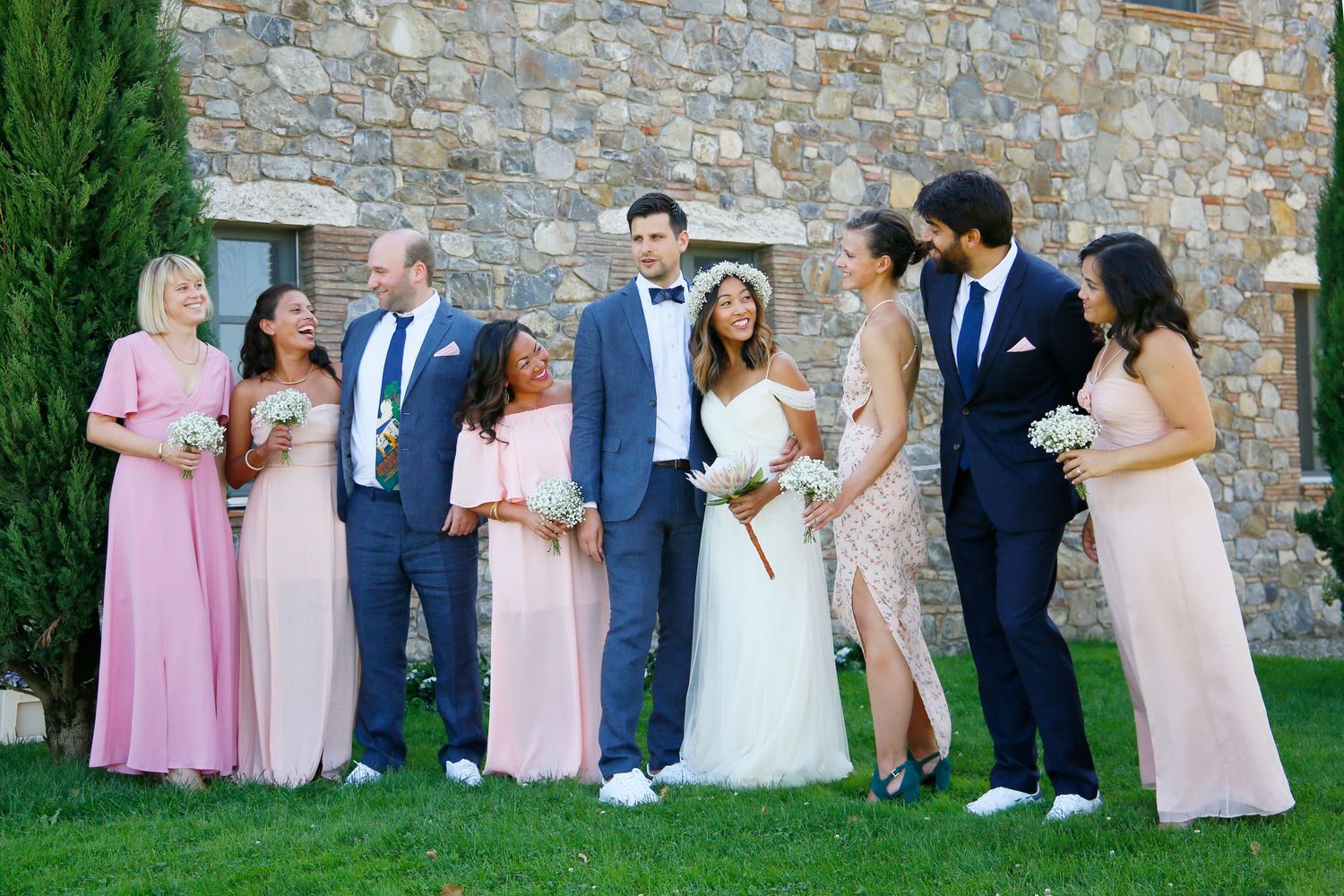 “Fun and joyful wedding photo in Italy capturing natural, playful, and loving moments of the bride and groom.”