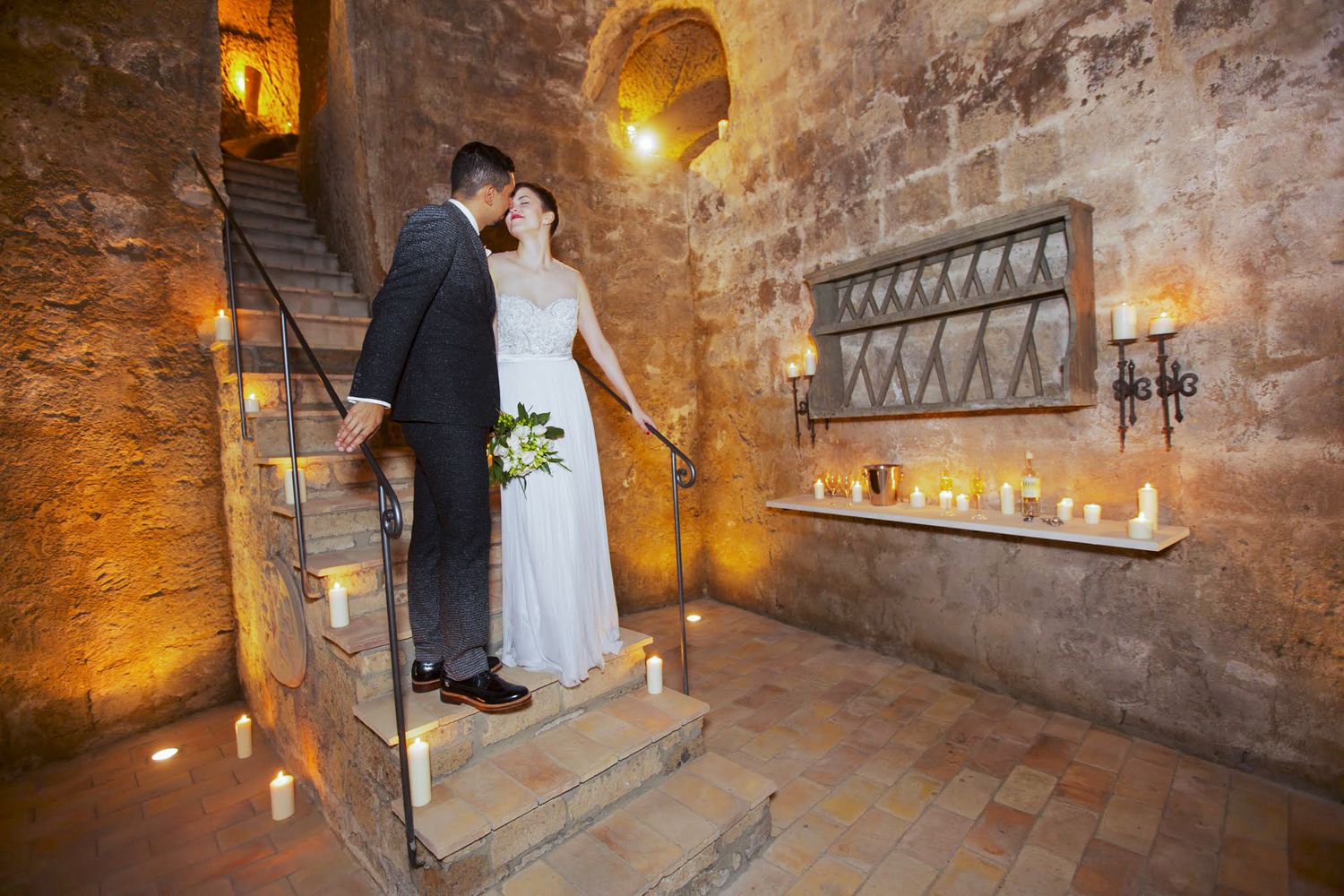“Fun and joyful wedding photo in Italy capturing natural, playful, and loving moments of the bride and groom.”
