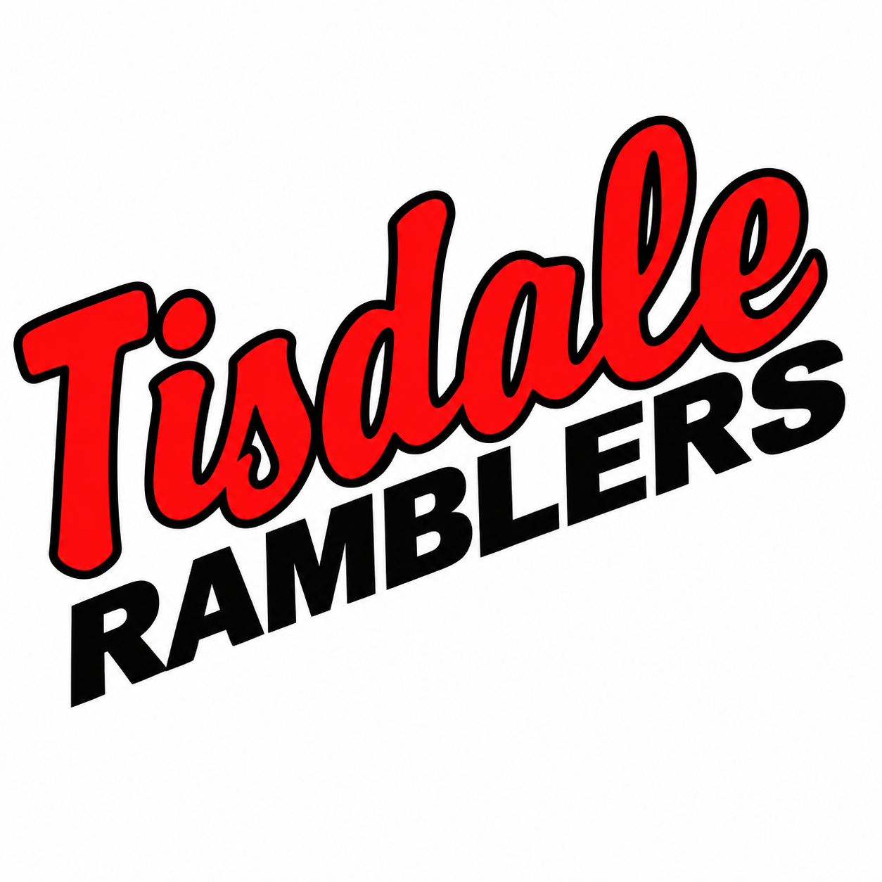 Tisdale Ramblers logo featuring bold red cursive and black block lettering on a white background.
