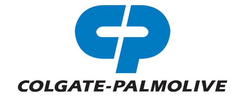 Blue and white Colgate toothpaste logo with text against white background.