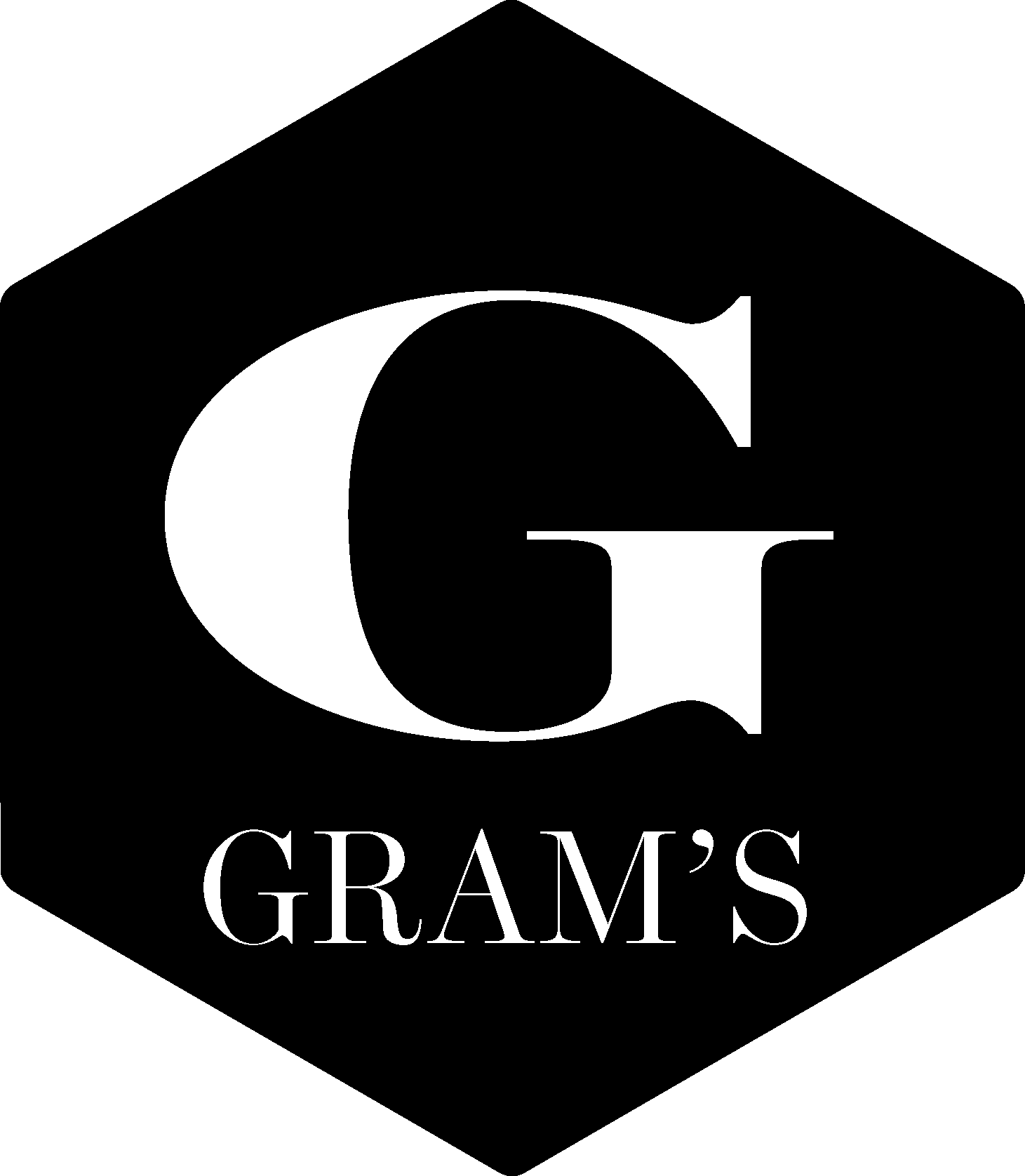 Black and white geometric logo design with hexagonal shapes and text reading 'GRAM'S'.