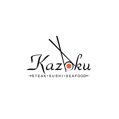 Japanese restaurant logo design featuring chopsticks and red dot with stylized text.