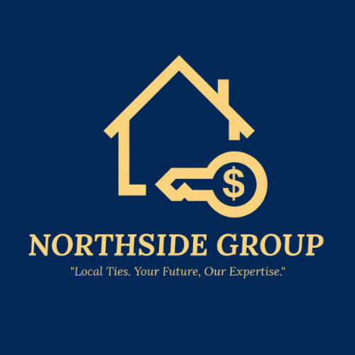 Professional real estate logo for Northside Group featuring a golden house and key icon on navy blue background.