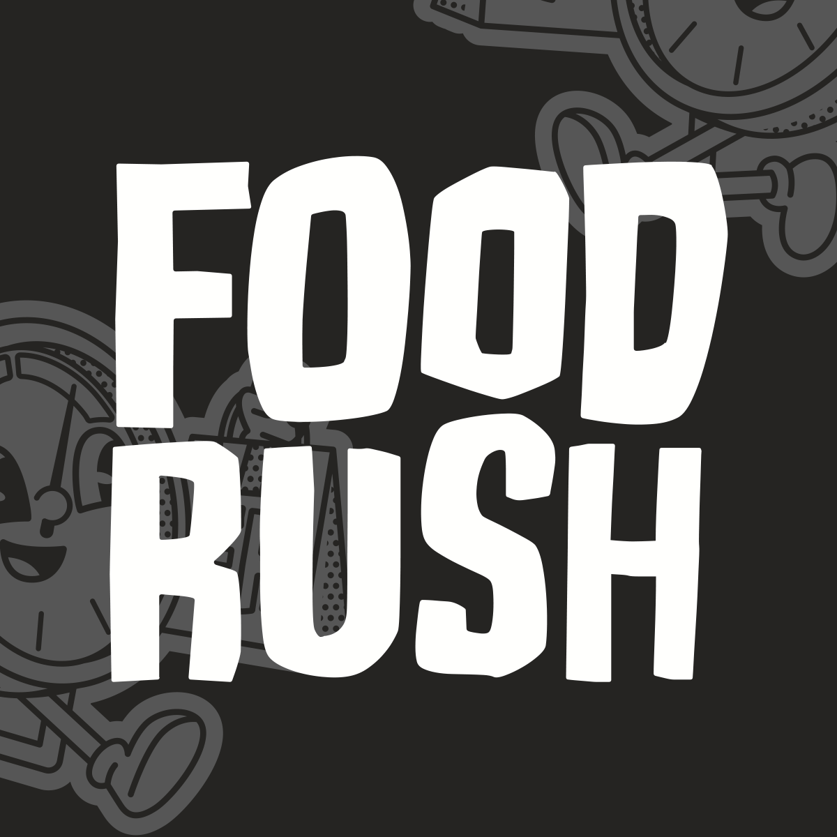 Black and white Rush band logo repeated in a horizontal pattern against a dark background.