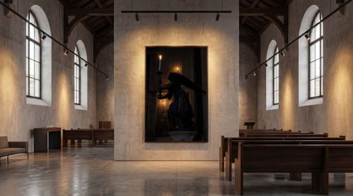 Bearer of the Flame presented within an atmospheric interior.