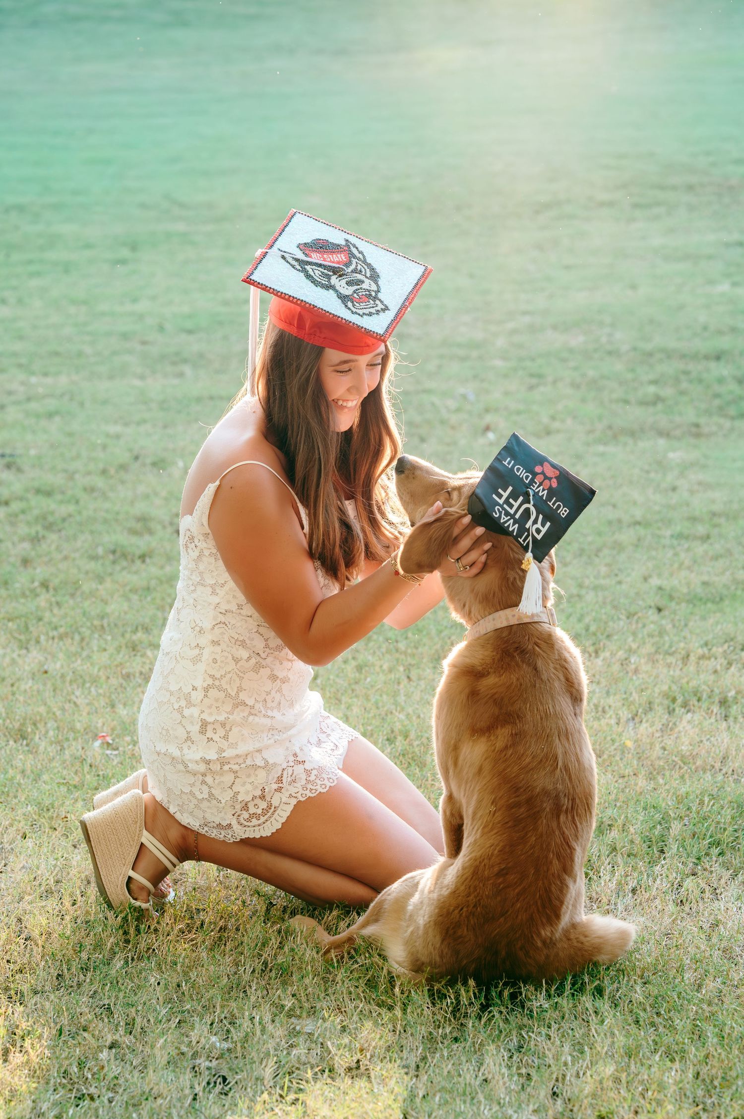 College graduate portrait session in Raleigh North Carolina with dog