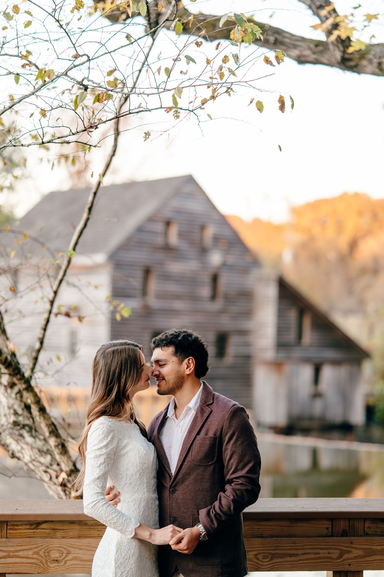 Autumn couples portraits in Raleigh North Carolina during golden hour